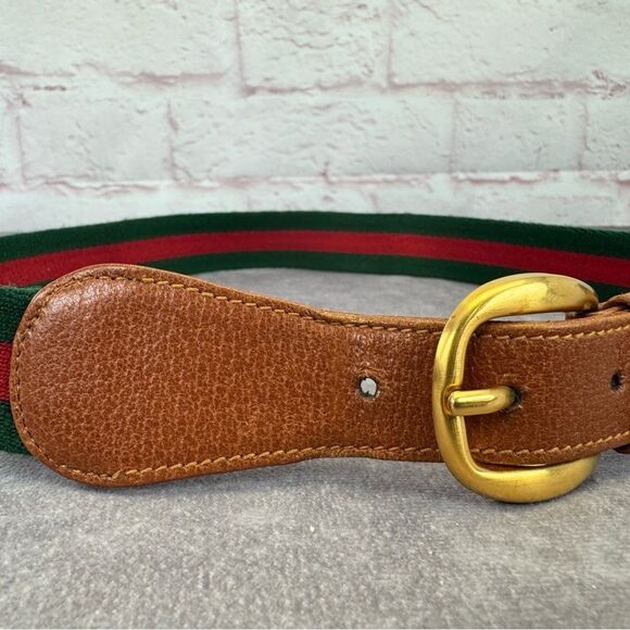 Gucci Vintage Sherry Line Brown Leather Belt Gold Buckle 80/32” main image 6